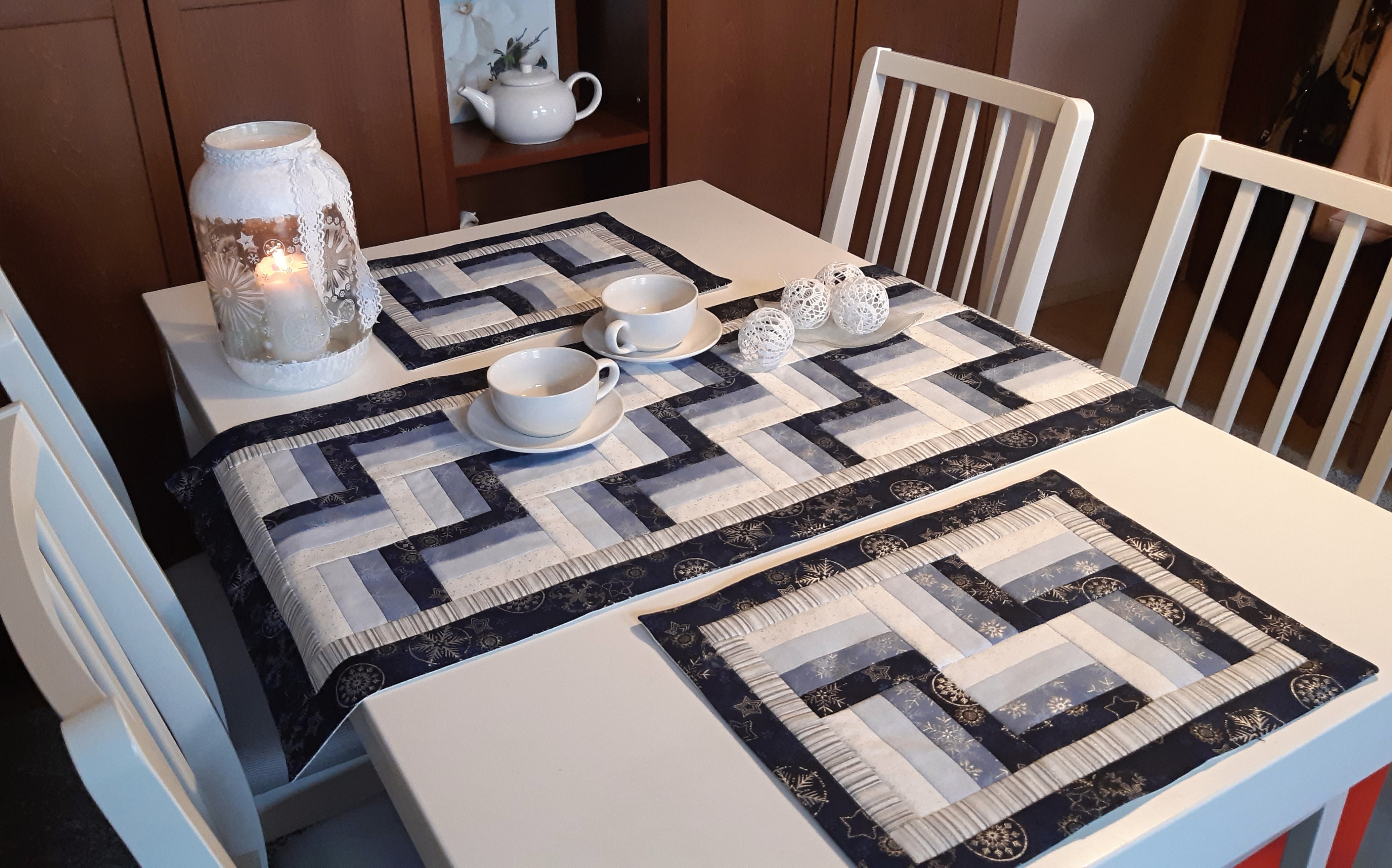 Šálový ubrus - Rail Fence 1.modrý