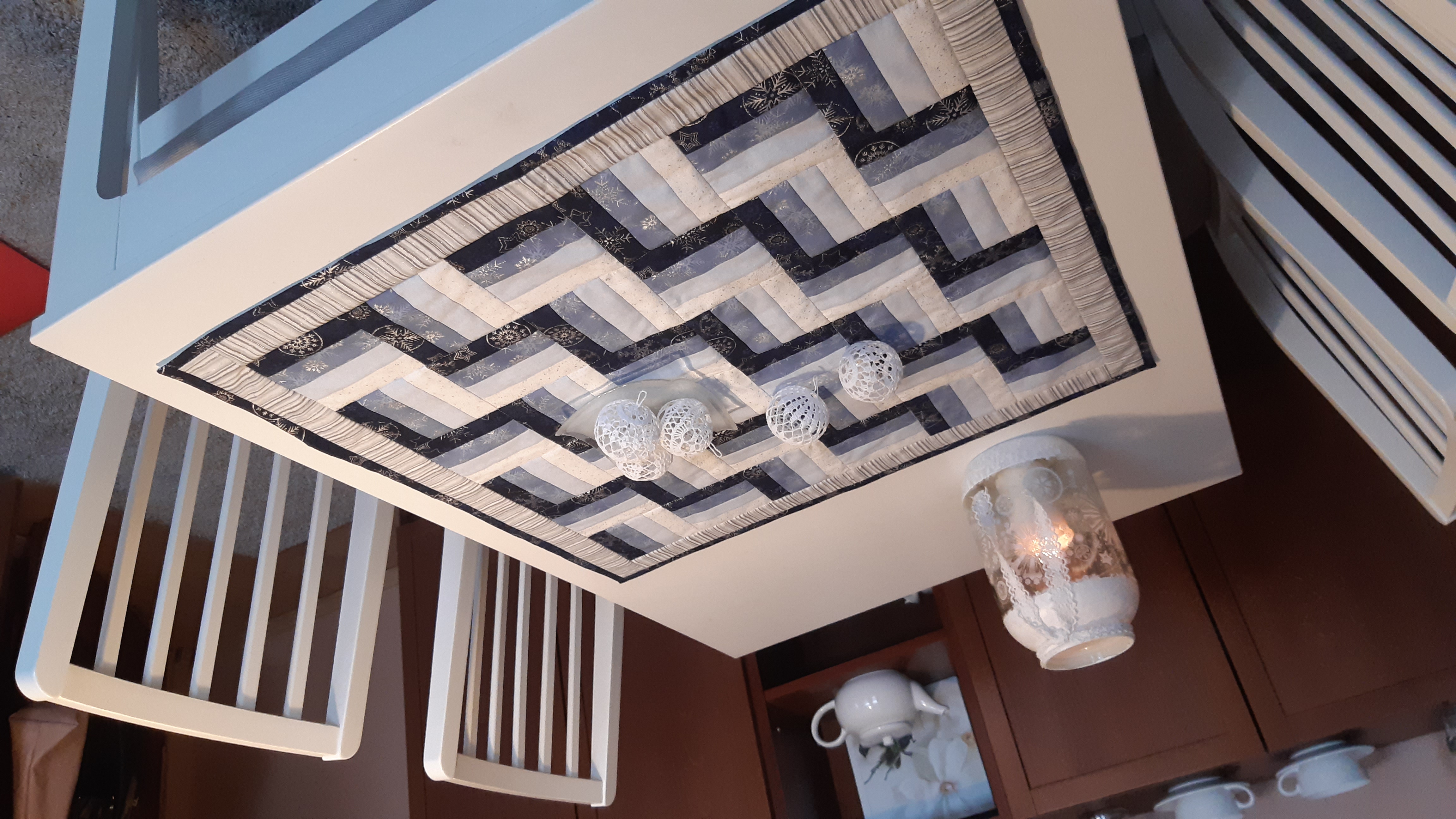 Šálový ubrus - Rail Fence 1.modrý